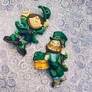 HALLMARK Leprechaun Vintage Brooch Lot Of 2 Pins
